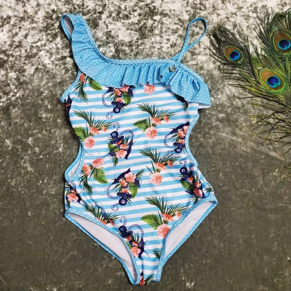 Jantzen Striped Anchor Print Swimsuit - Picture 1 of 7